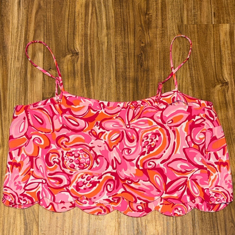 Lilly Pulitzer women 12 large Ivy Crop Top Pink Pout Mango Salsa floral print - Picture 4 of 8